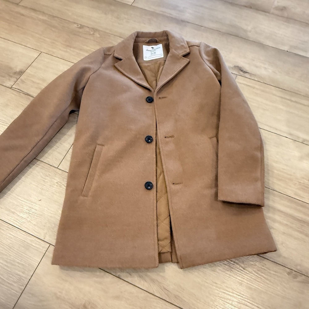 Abercrombie Kids Peacoat Jacket Size 11/12 Camel Brown Fall Cute Soft Winter